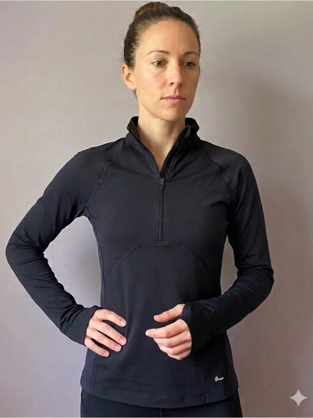 Eddie Bauer Black Motion 1/2 Zip Athletic Pullover Top Thumbholes Size L